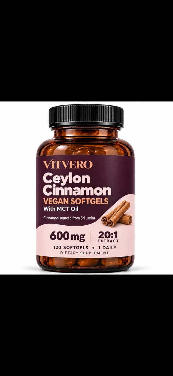 Vitvero Ceylon Cinnamon with MCT Oil bottle design, with a plum and blush label